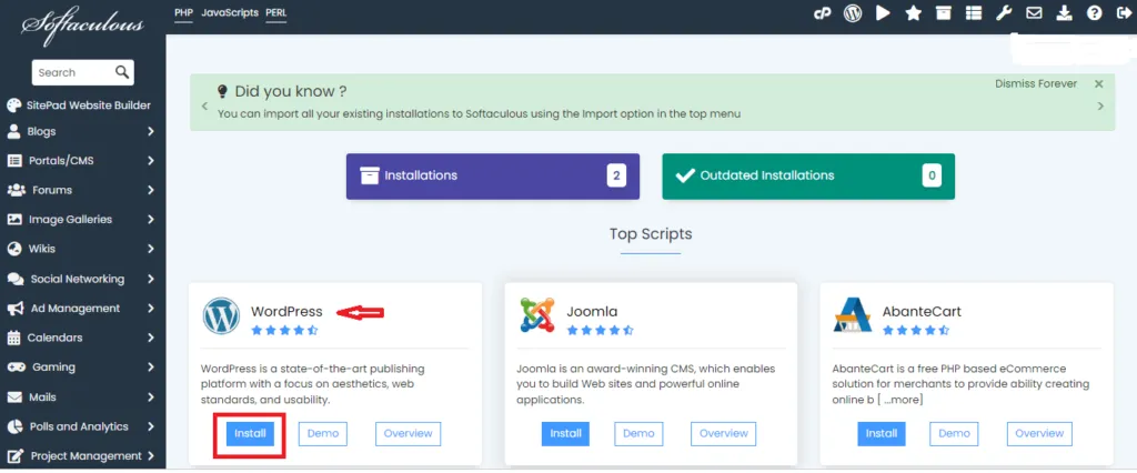 Softaculous Apps installer