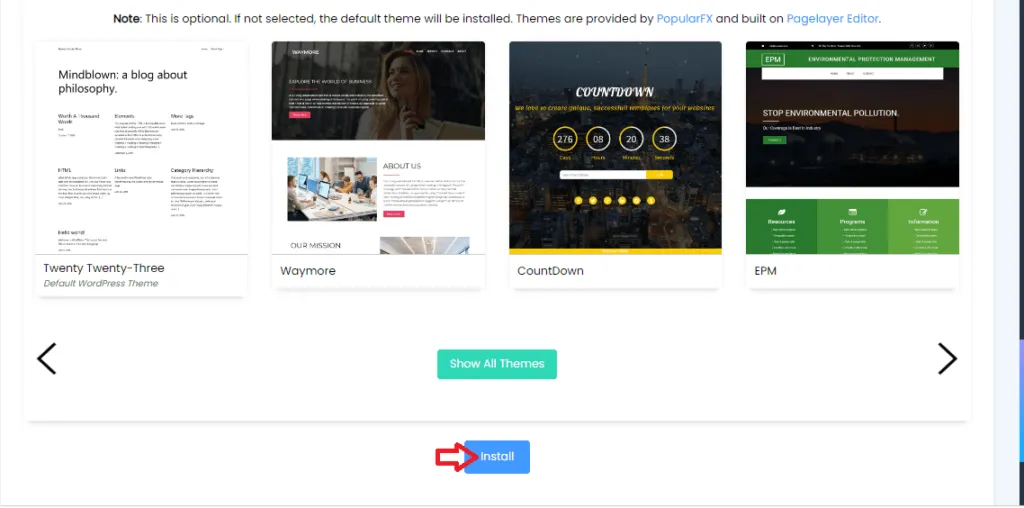 Softaculous WordPress install button