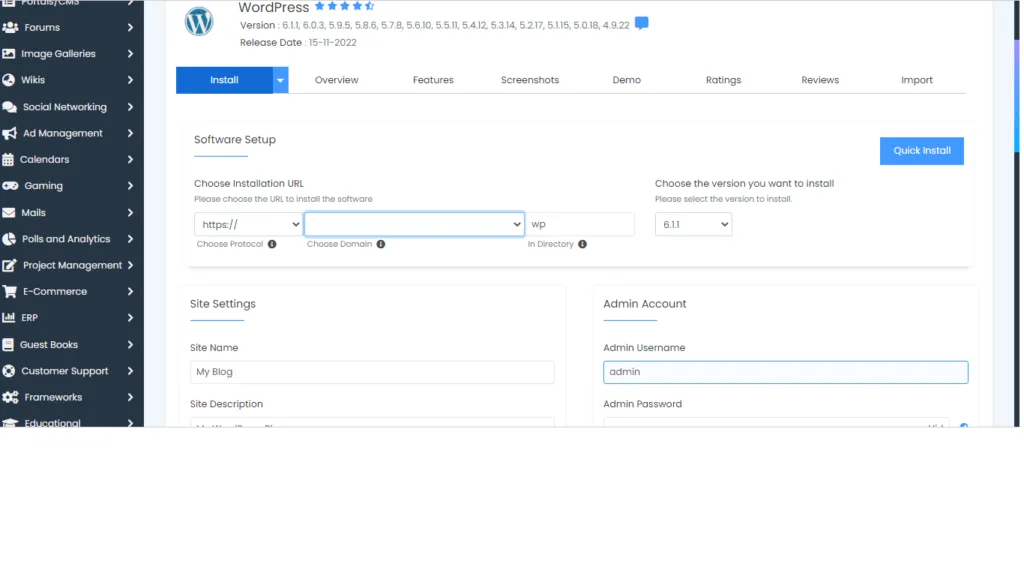 Softaculous WordPress installer