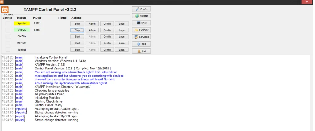 XAMPP Control Panel